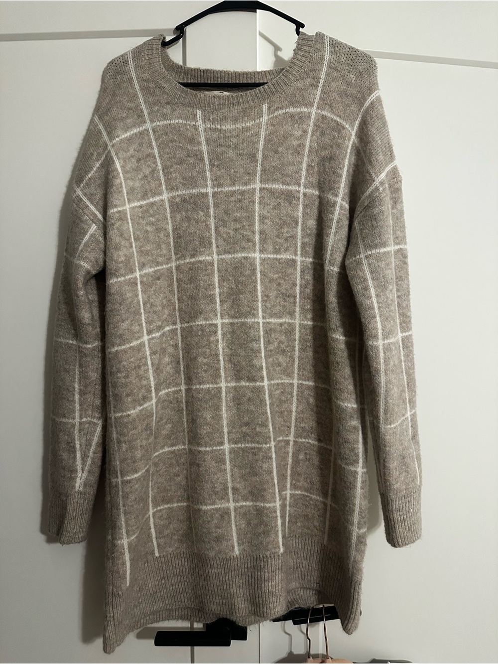 entro Taupe Sweater Dress with White Windowpane